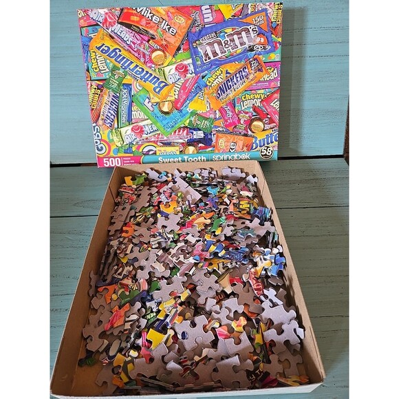 Springbok's 500 Piece Jigsaw Puzzle SWEET TOOTH Candy Bars M&M Reeses Complete - Picture 6 of 6